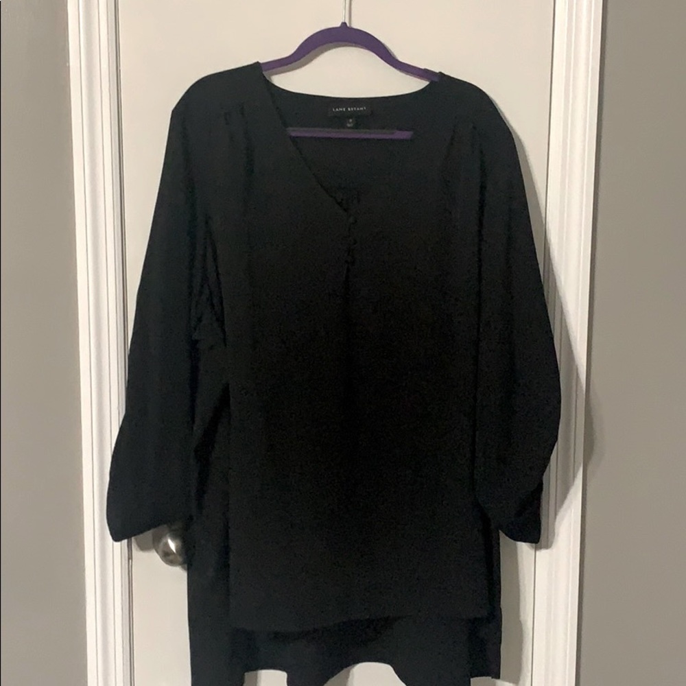 Black button detail roll tab sleeve top